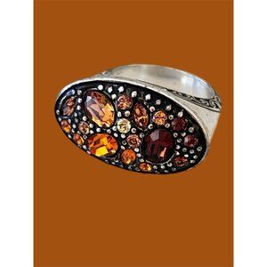 Brighton Crystal Voyage Cocktail Ring Silver Tone size 6.5 Earth Tone Colors